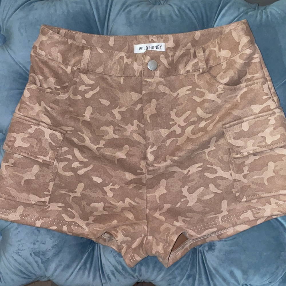 High Waisted Camo Cargo Shorts